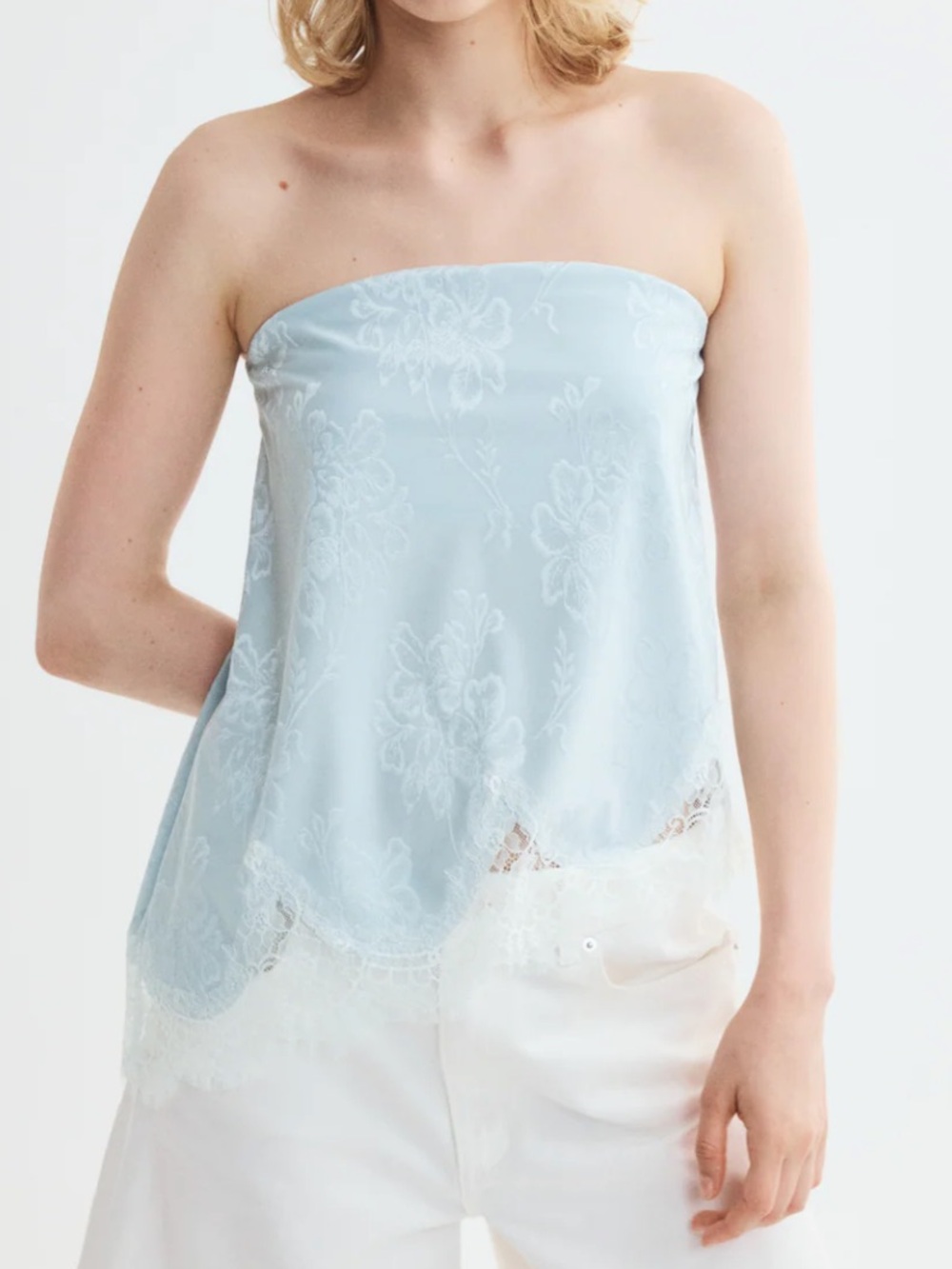 H&M Light Blue Asymmetric Jacquard-Jersey Bandeau Top